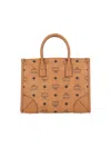 Mcm Structured Monogram Print Tote Bag In Brown