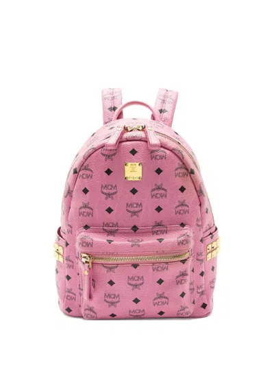 Pre-owned Mcm Small Visetos Stark Backpack In Pink
