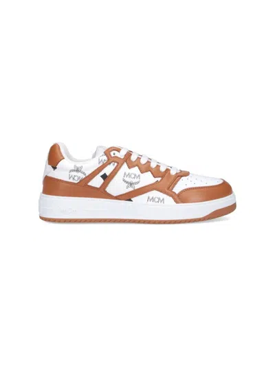 Mcm Leather Sneakers With Logo In Brown