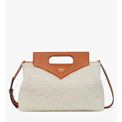 Mcm Soft Diamond Tote In Shearling And Leather In White