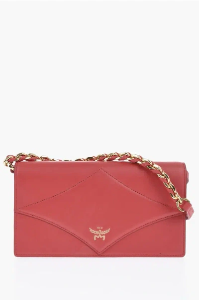 Mcm Solid Color Leather Wallet With Removable Shoulder Strap