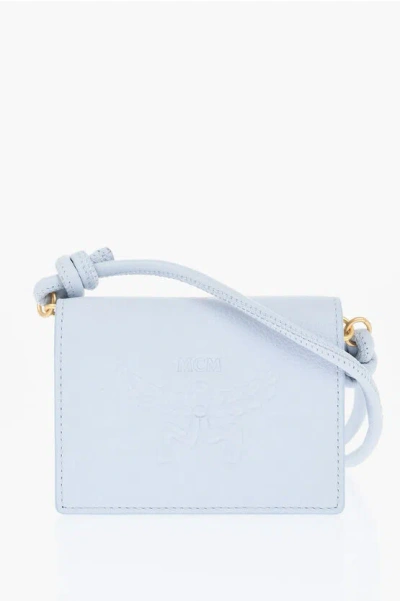 Mcm Solid Color Textured Leather Neck Card Holder