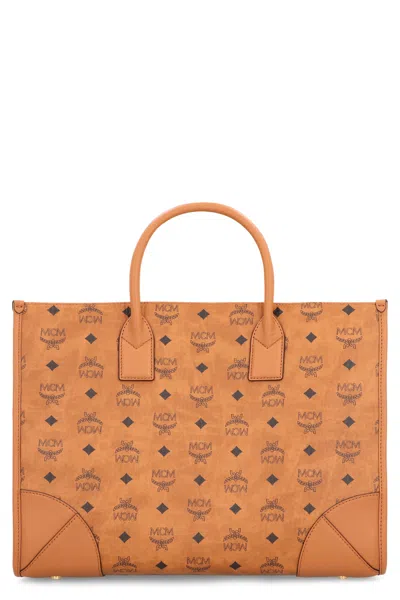 Mcm Spacious Tote Handbag In Monogram Canvas - 37 Cm In Brown