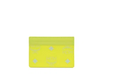 Mcm Spectrum Diamond Mini Neon Yellow Visetos Leather Card Case Holder Women's Wallet