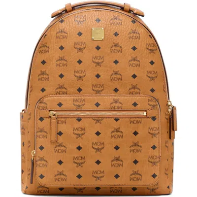 Mcm Stark 40 Visetos Backpack In Cognac