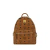 Mcm Canvas Backpack With Leather Trim And Front Pockets