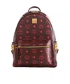 Mcm Stark Monogram-print Studded Backpack In Burgundy