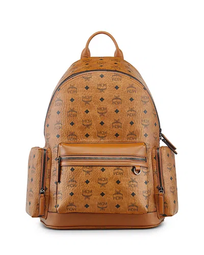 Mcm Stark Backpack In Visetos In Cognac
