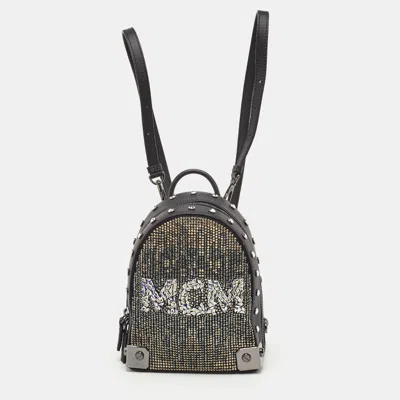 Pre-owned Mcm Stark Bebe Boo Mini Black Leather Mosaic Crystal Backpack