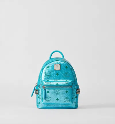 Mcm Stark Bebe Boo Side Studs Backpack In Visetos In Blue Ceramic
