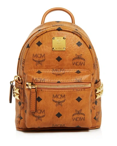 Mcm Stark Bebe Boo Side Studs Backpack In Visetos In Camel