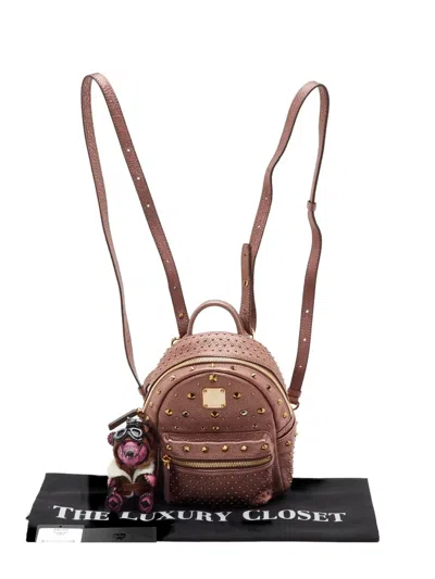 Pre-owned Mcm Stark Bebe Boo Visetos Backpack In Pink