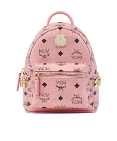 Mcm Stark Bebe Boo Visetos Side-riveted Backpack In Pink