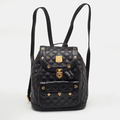 Pre-owned Mcm Stark Black Quilted Leather Backpack