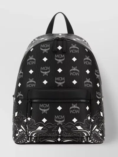 Mcm Stark Canvas Bandana Visetos Zip Backpack In Black
