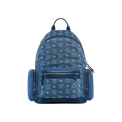 Pre-owned Mcm Stark Fabric Medium Backpack 'denim Blue' | Men's Size Onesize