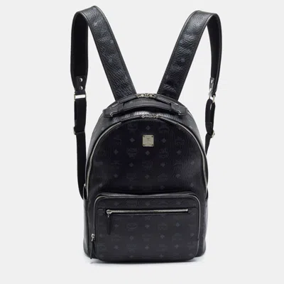 Pre-owned Mcm Stark Medium Black Visetos Coated Canvas Backpack