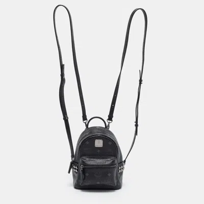 Pre-owned Mcm Stark Mini Black Visetos Coated Canvas Side Studs Backpack