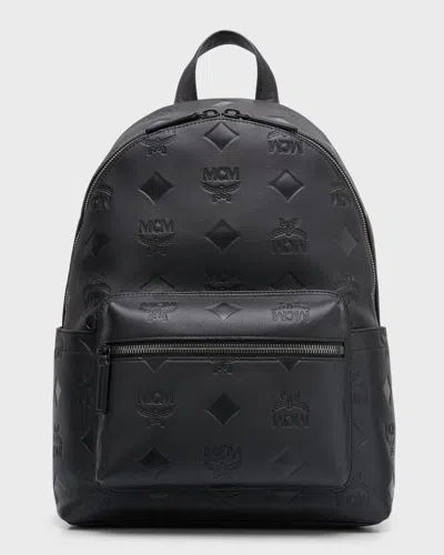 Mcm Stark Mini Embossed Leather Backpack In Black