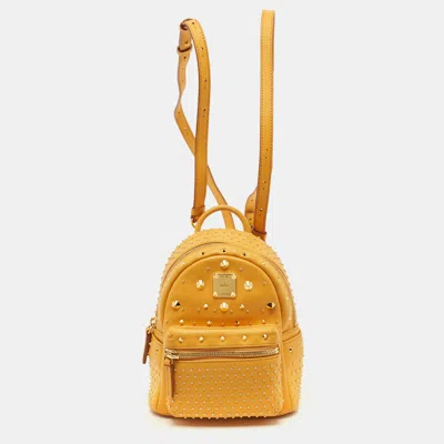 Pre-owned Mcm Stark Mini Yellow Leather Studded Backpack