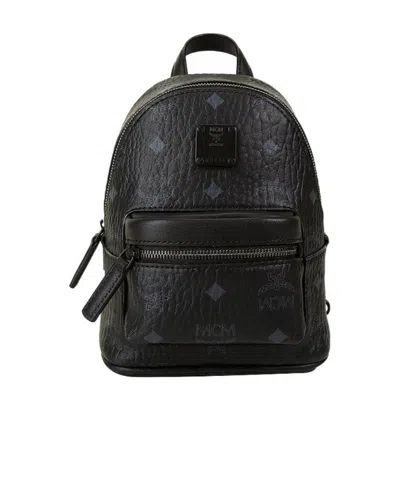 Mcm Stark Monogram Print Zipped Backpack In Black