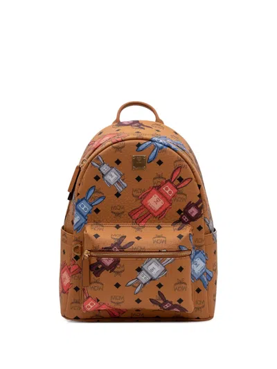 Mcm Stark Rabot-graphic Backpack In Brown