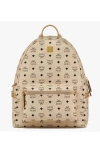 Mcm Stark Side Studs Backpack In Beige+black Logo