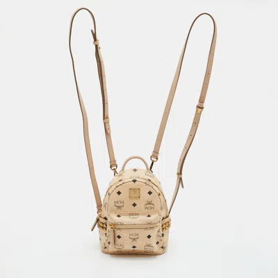 Pre-owned Mcm Stark Side Studs Mini Beige Visetos Coated Canvas Backpack