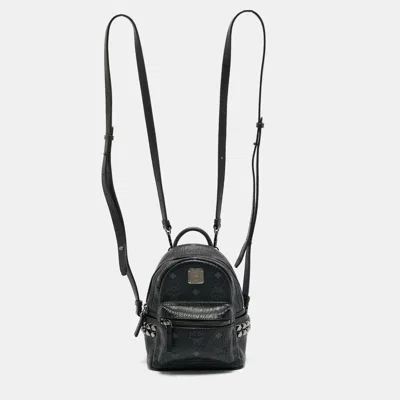 Pre-owned Mcm Stark Side Studs Mini Black Visetos Coated Canvas Backpack