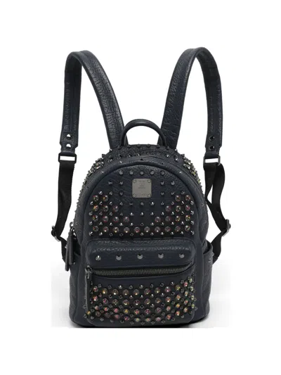 Pre-owned Mcm Stark Studded Leather Backpack In Blue