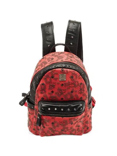 Pre-owned Mcm Stark Stud-embellished Backpack In Red