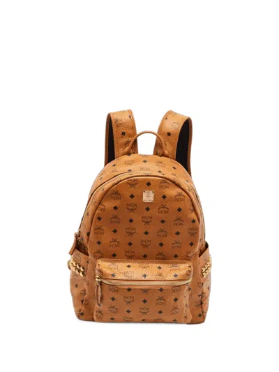 Pre-owned Mcm Stark Visetos Backpack In 褐色