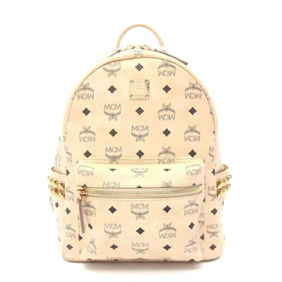 Mcm Stark Visetos Backpack Pvc Coated Canvas Leather In Sand