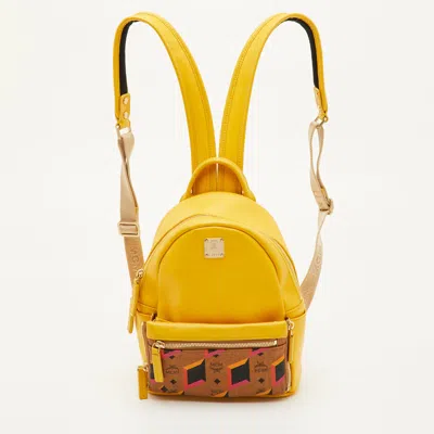 Pre-owned Mcm Stark Yellow Visetos Coated Canvas And Leather Backpack