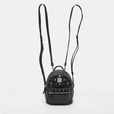 Pre-owned Mcm Stark-bebe Boo Mini Black Leather Backpack