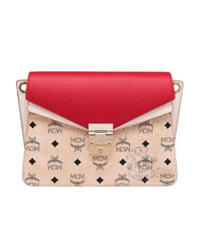 Mcm Stitched Printed Letter Shoulder Bag In Red