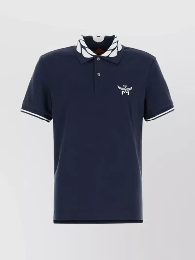 Mcm Stretch Piquet Polo Shirt With Contrasting Collar In Darknavy