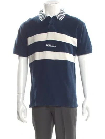 Pre-owned Mcm Striped V-neck Polo Shirt In Blue