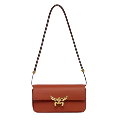 Mcm Structured Brown Calf Leather Shoulder Bag In Red