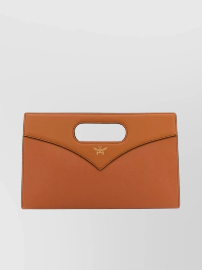 Mcm Structured Envelope Leather Handbag In Brown