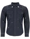 Mcm Contrasting Trimmings Studded Denim Shirt In Blue