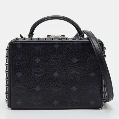 Pre-owned Mcm Studded Berlin Box Black Visetos Coated Canvas And Leather Shoulder Bag