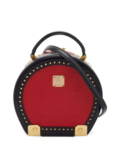 Pre-owned Mcm Studded Berlin Crossbody Bag In Red