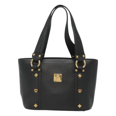 Pre-owned Mcm Studded Leather Tote Bag () In Black