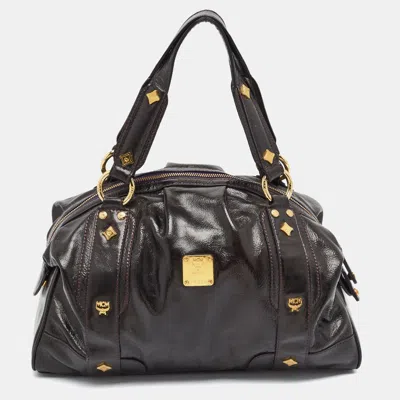 Pre-owned Mcm Studded Purple Patent Leather Satchel