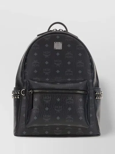 Mcm Studded Top Handle Backpack With Adjustable Straps In Black