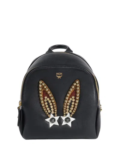 Pre-owned Mcm Stud-embellished Leather Backpack In Black