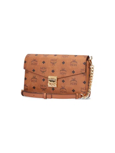 Mcm -style Cowhide-trim Shoulder Bag In Brown