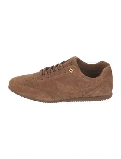 Pre-owned Mcm Suede Graphic Print Sneakers W/ Tags In Brown