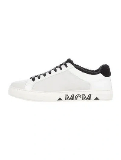Pre-owned Mcm Suede Graphic Print Sneakers In White
